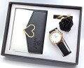 ZESTAW PREZENTOWY DLA KOBIET ELEGANCKI CZARNY PORTFEL ZEGAREK BROSZKA