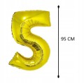 Balon Foliowy Cyfra z Cyfrą 5 PIĘĆ Złoty Gold 92cm