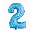 Balon foliowy Cyfra 2 niebieska w gwiazdy, 61 cm