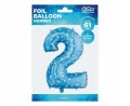 Balon foliowy Cyfra 2 niebieska w gwiazdy, 61 cm