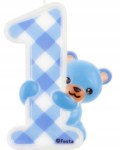 Świeczka 1 na roczek niebieska z misiem urodziny