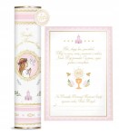 Tuba Pamiątka Komunii Świętej - Różowa z dziewczynką KOMUNIA