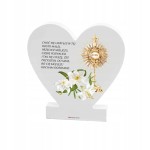 Drewniana tabliczka serce z podstawką Lakierem UV NA KOMUNIĘ HOSTIA