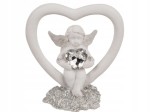 Siedzący Aniołek z kryształowym Sercem Figurka KOMUNIA UPOMINEK PREZENT