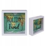Skarbonka z okienkiem i mapą świata Holiday fund zbiórka na wakacje prezent