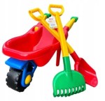 DUŻA TACZKA ZABAWKOWA dla dzieci do piasku Łopata Grabie, solidna, polska