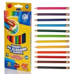 Kredki ołówkowe trójkątne ścieralne z gumką Astra. 12 kolorów z temperówką