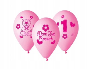 Balony Mam już ROCZEK 1 urodziny różowe 27cm 5szt