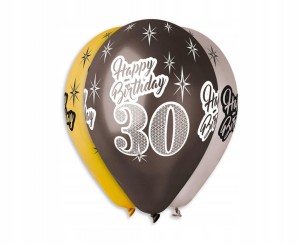 Balony Happy Birthday 30 wielokolorowe 12' 6 sztuk