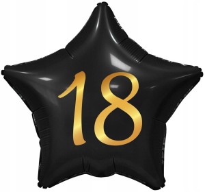 BALON FOLIOWY GWIAZDA CZARNA OSIEMNASTKA 18 44CM