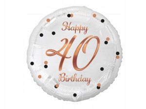 Balon foliowy na czterdziestkę biały 46cm URODZINY