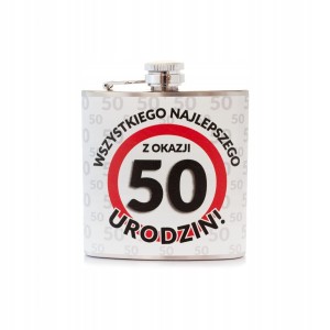 Piersiówka ze stali nierdzewnej Wszystkiego Najlepszego z Okazji 50 Urodzin