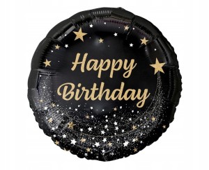 BALON FOLIOWY CZARNY HAPPY BIRTHDAY URODZINY PREZENT NA URODZINY