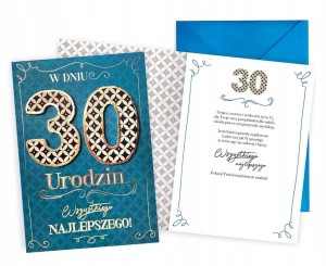 Karnet Kartka urodzinowa z życzeniami 30 urodziny dla mężczyzny + koperta