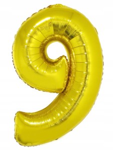 Balon foliowy cyfra 9 złoty 92cm 1szt