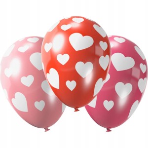 Balony czerwono różowe w serca 5 sztuk 28 cm