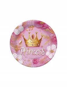 Talerzyki papierowe Pink Princess księżniczka 18cm 8 szt różowe