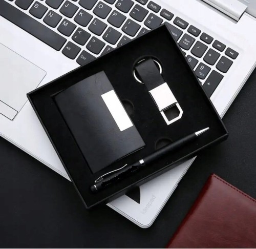 ZESTAW PREZENTOWY DLA MĘŻCZYZNY CZARNY WIZYTOWNIK DŁUGOPIS BRELOK PREZENT