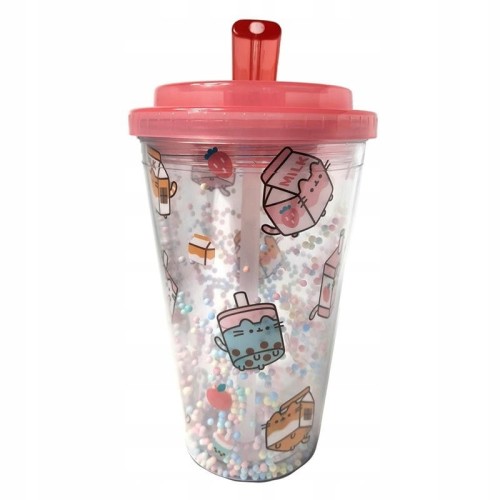 Pusheen Sips Kubek z podwójnymi ściankami ze słomką i pokrywką 500ml