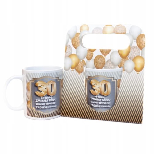 Kubek ceramiczny urodzinowy w ozdobnym opakowaniu 30 URODZINY