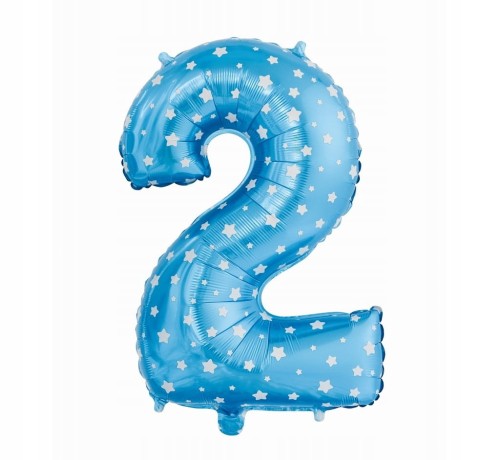 Balon foliowy Cyfra 2 niebieska w gwiazdy, 61 cm
