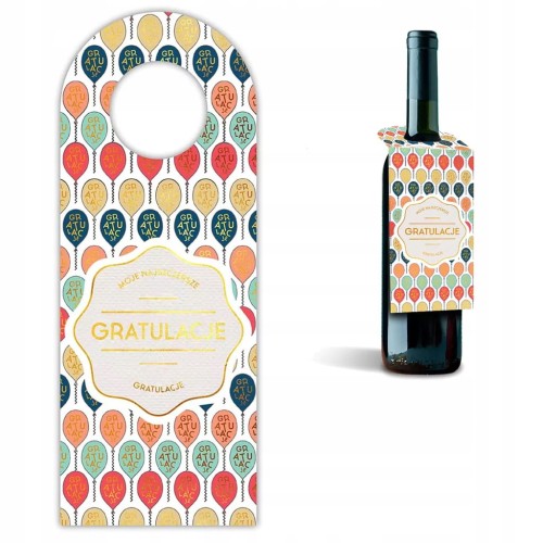 ZAWIESZKA NA BUTELKĘ GRATULACJE BALONY 8x21cm HENRY