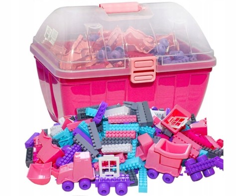 Kuferek z klockami konstrukcyjnymi Hemar MAŁY RÓŻOWY K1 OKOŁO 560 el.