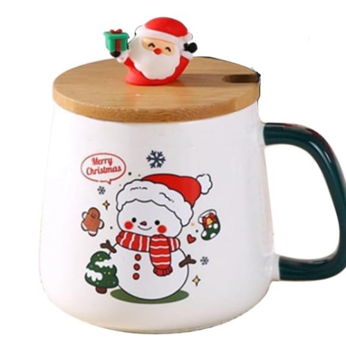 Zestaw prezentowy na święta ceramiczny kubek z pokrywką i łyżką Bałwanek