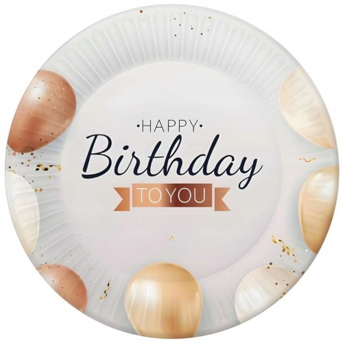 Talerzyki papierowe "Happy Birthday - Eleganckie Balony", biały