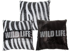 Poduszka dekoracyjna czarno-biała WILD LIFE cekiny