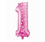 Balon foliowy cyfra 1 ROCZEK urodziny 61cm różowy