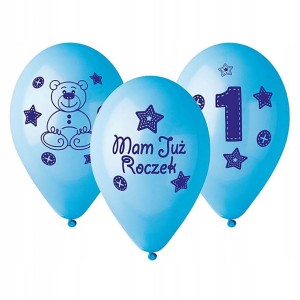 Balony na ROCZEK 1 urodziny niebieskie 30cm 5 szt
