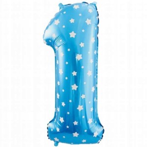 Balon foliowy cyfra 1 niebieski urodziny roczek