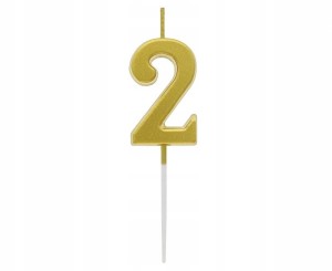 Świeczka piker cyferka 2 metaliczna złota 9.5x2.3