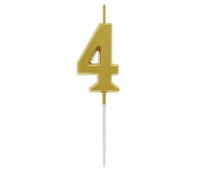 Świeczka piker cyferka 4 metaliczna złota 9.5x2.3