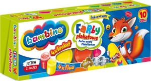 Farby plakatowe Bambino 10 szt. FLUO BROKAT