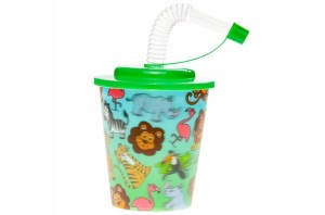 Kubek plastikowy z rurką dzikie zwierzęta 250 ml