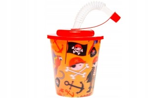 Kubek plastikowy z rurką wieczkiem Piraci 3D 250ml