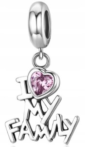 CHARMS zawieszka I LOVE MY FAMILY SERCE srebro 925