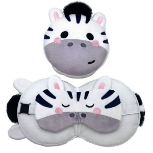 Pluszowa poduszka podróżna z opaską na oczy Relaxeazzz - ZEBRA
