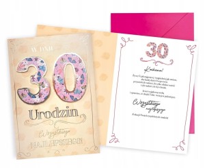 Karnet Kartka urodzinowa 30 urodziny dla kobiety z Życzeniami + koperta