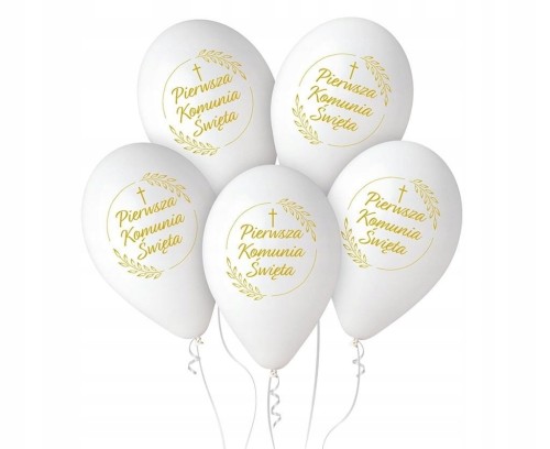 Balony Gemar Pierwsza Komunia 32 cm białe 5 sztuk