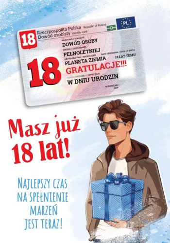 Karnet Kartka na 18 urodziny z dowodem osobistym