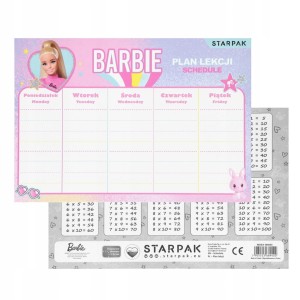 Plan lekcji z tabliczką mnożenia Barbie Starpak A5