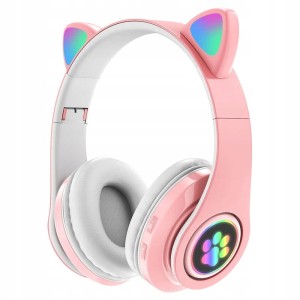 SŁUCHAWKI BLUETOOTH 5.0 Z LED RGB ŚWIECĄCE USZAMI KOTA SŁUCHAWKI Kocie Uszy