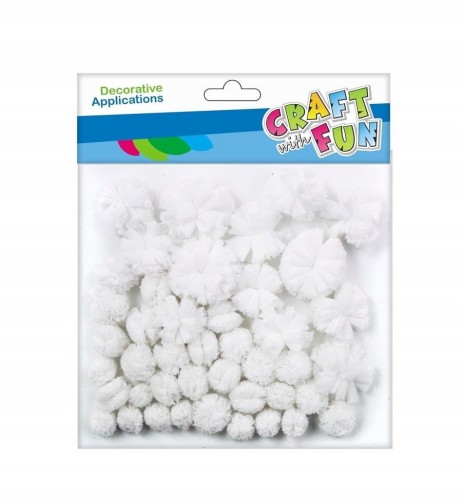 Zestaw plastyczny Craft with Fun 43szt pompony ozdoba ozdoby białe materiał