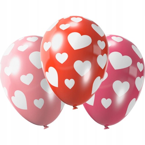 Balony czerwono różowe w serca 5 sztuk 28 cm